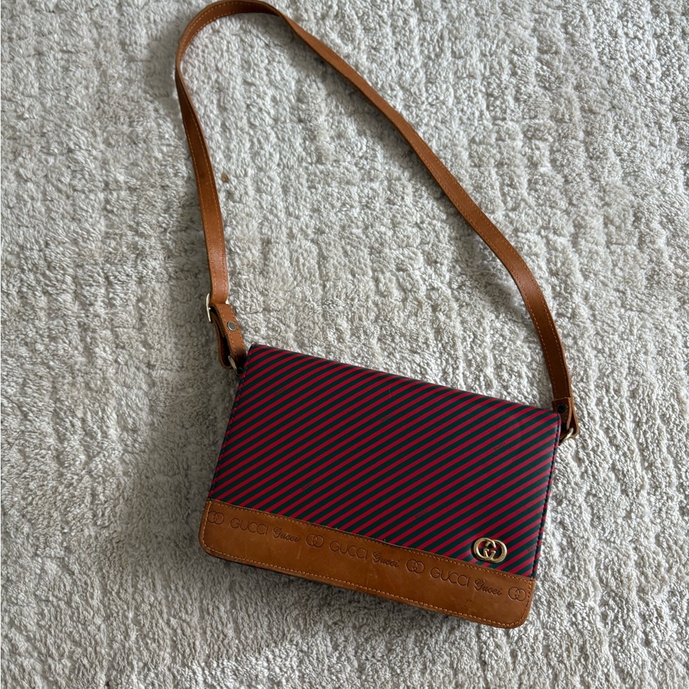 Gucci Red and green Striped Crossbody Bag 1960 vintage good condition